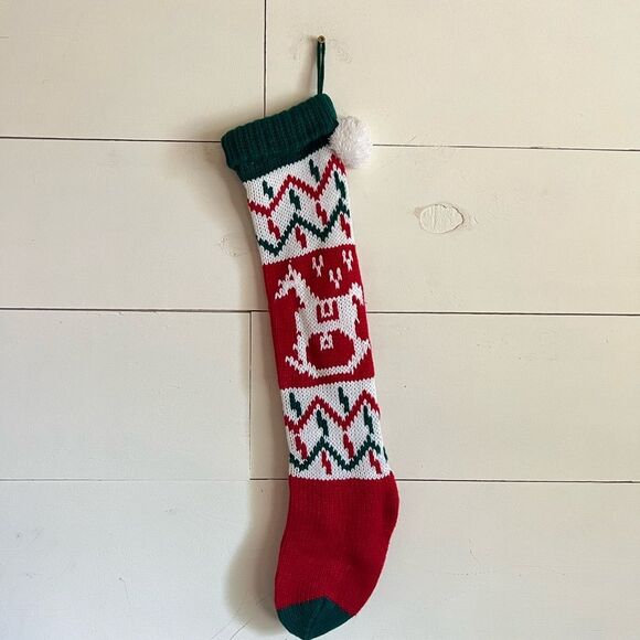 Vintage hand knit rocking horse Christmas stocking - Picture 3 of 5